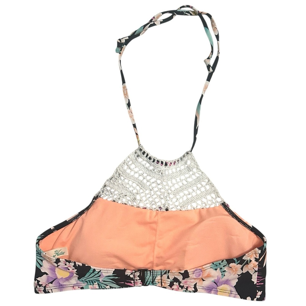 Hobie Tropical Floral Crochet High Neck Halter Bikini Top Black Girl's 16 Beach - Picture 2 of 6